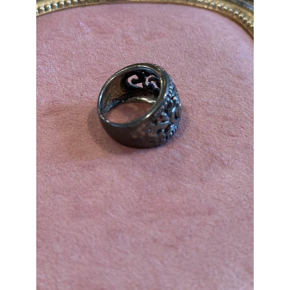 Vintage Sterling Silver Filigree Statement Ring Floral Scrollwork Band 6.5 - Picture 4 of 6